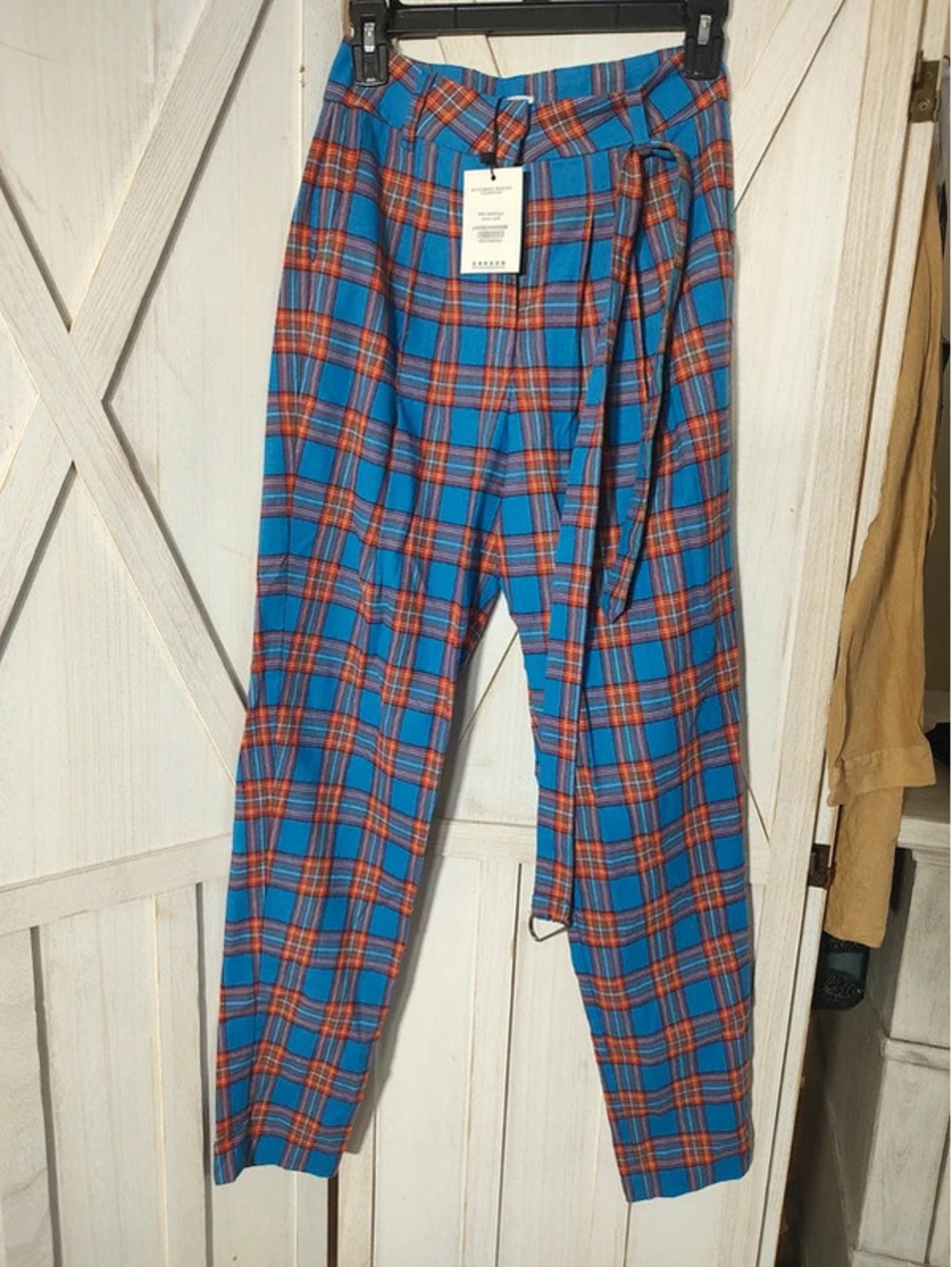 Mistress Rocks Zinger Blue Red Tartan Peg Leg Trousers Pants NWT Sz S #Edgy